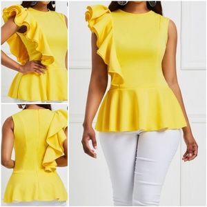 One side ruffle sleeveless blouse